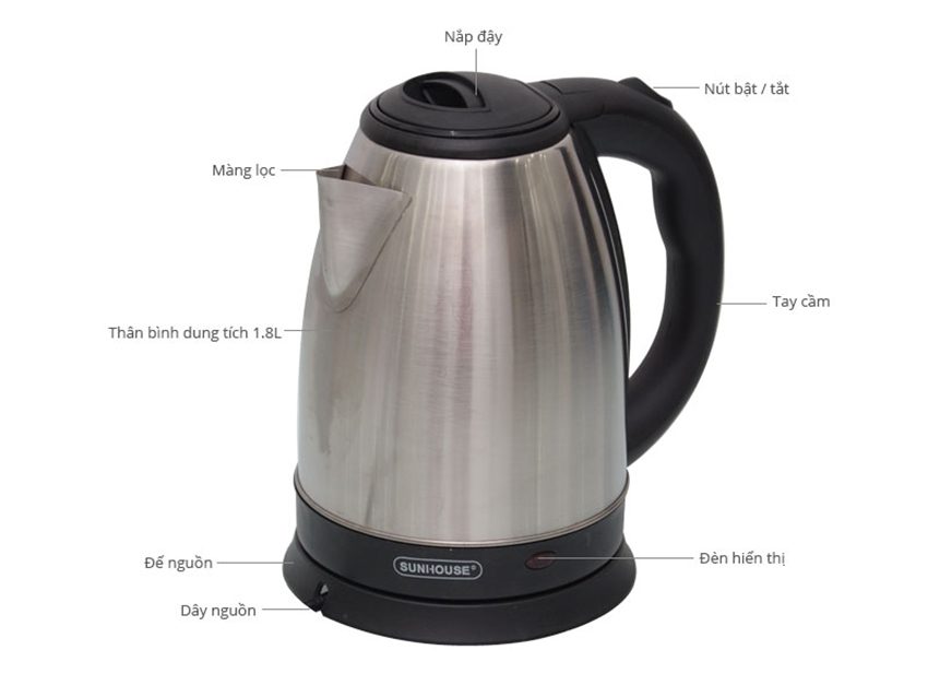 Ấm siêu tốc Inox Sunhouse SHD-1186 - Hàng chính hãng