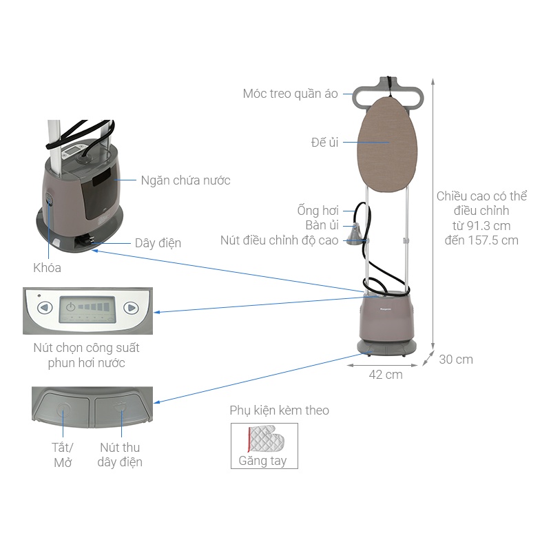 Bàn ủi hơi nước đứng Kangaroo KG75B11 - Hàng chính hãng