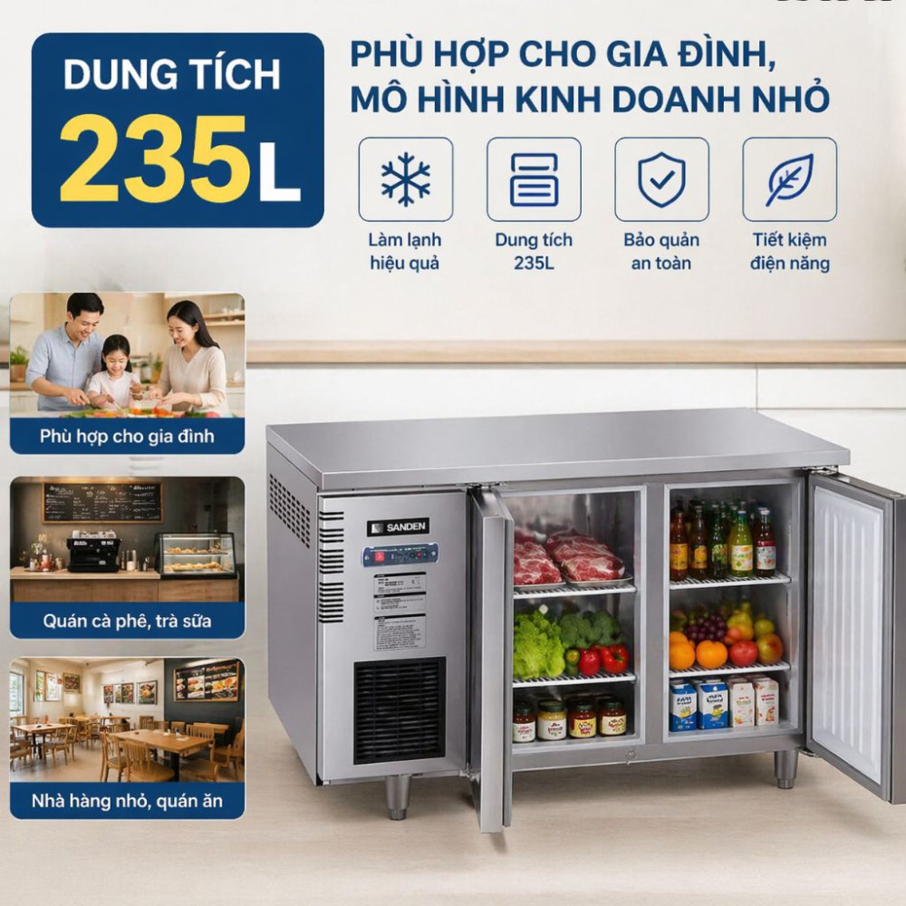 Bàn mát inox 2 cánh Sanden SCC-1262/1263 - Hàng chính hãng
