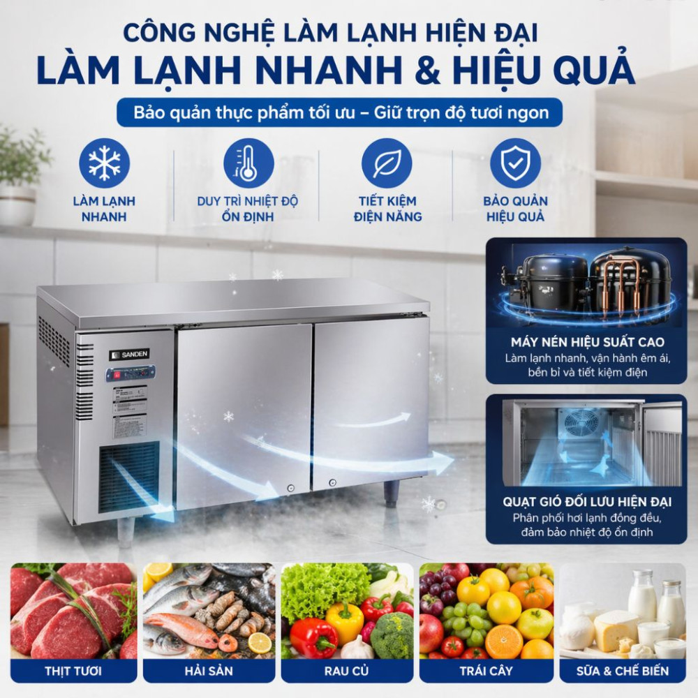 Bàn mát inox 2 cánh Sanden SCC-1262/1263 - Hàng chính hãng