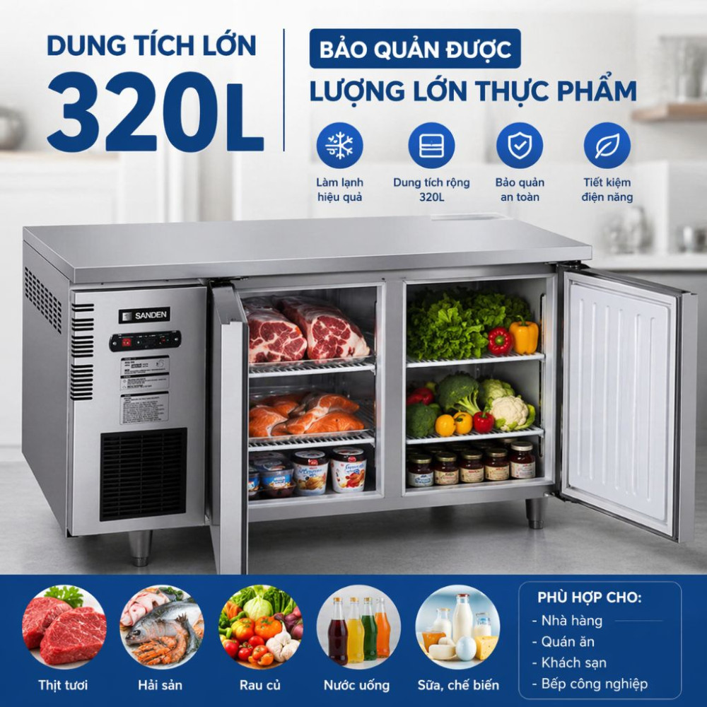 Bàn mát inox 2 cánh Sanden SCC-1563 - Hàng chính hãng