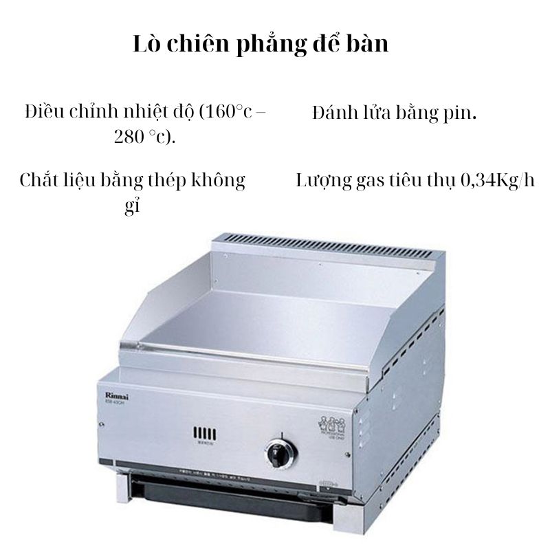 Bếp chiên bề mặt phẳng dùng gas Rinnai RSB-450H - Hàng chính hãng