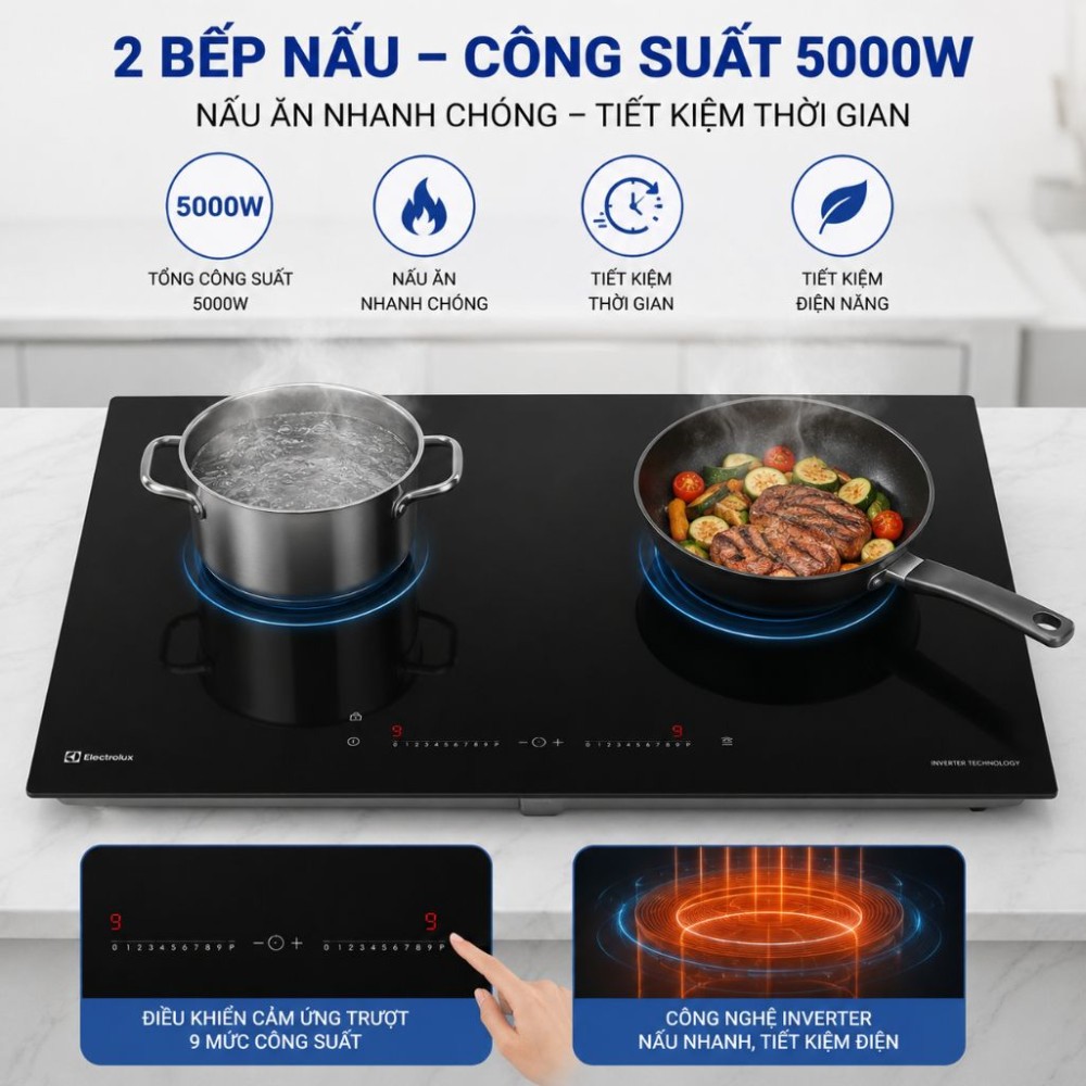 Bếp điện từ âm Electrolux EHI7266BF - Hàng chính hãng