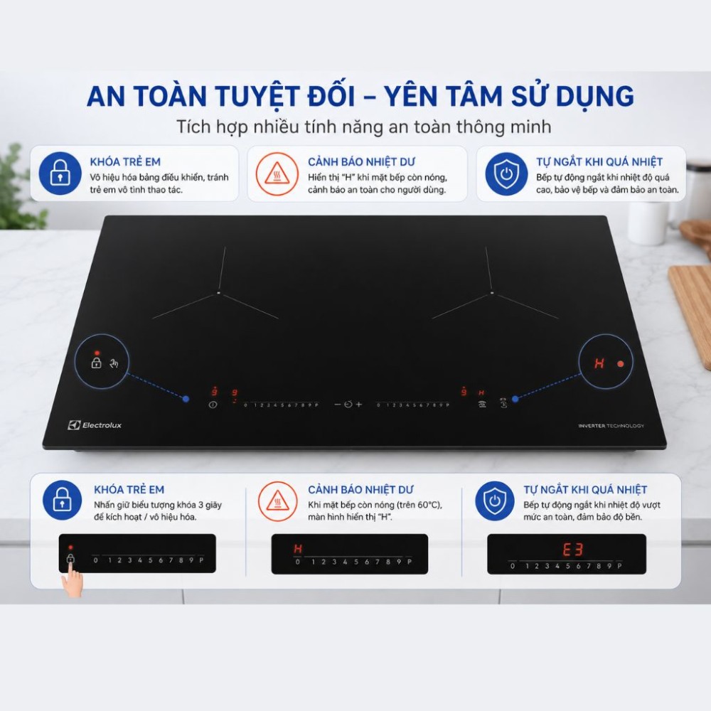 Bếp điện từ âm Electrolux EHI7266BF - Hàng chính hãng