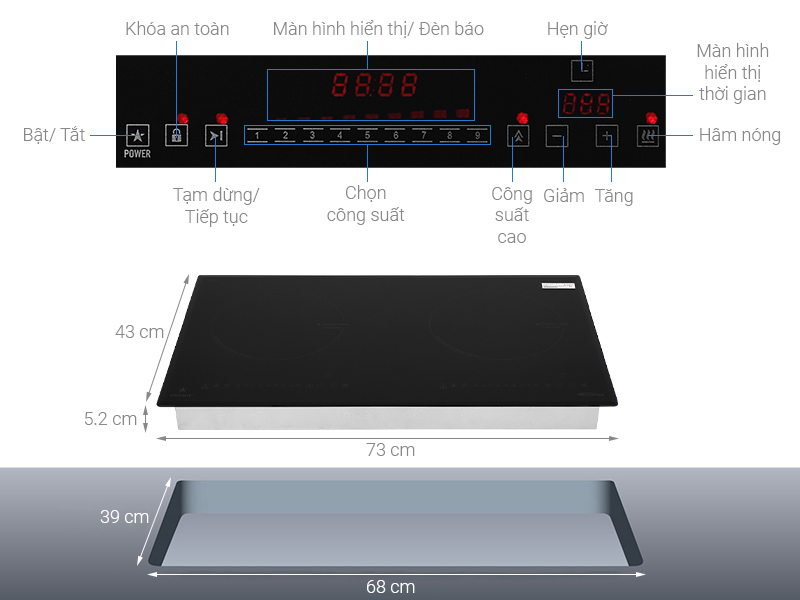 Bếp điện từ đôi Pramie PRMY-2205 - Hàng chính hãng