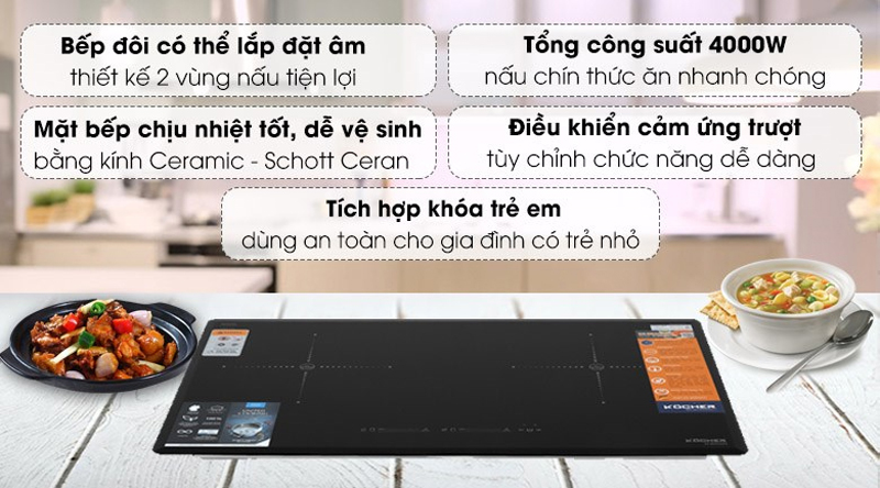 Bếp điện từ đôi Kocher DI-806GE02 - Hàng chính hãng