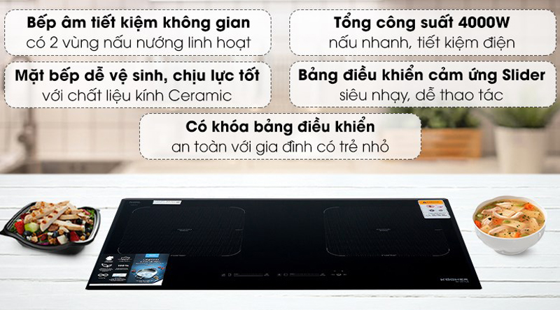 Bếp điện từ đôi Kocher DI-881GE - Hàng chính hãng