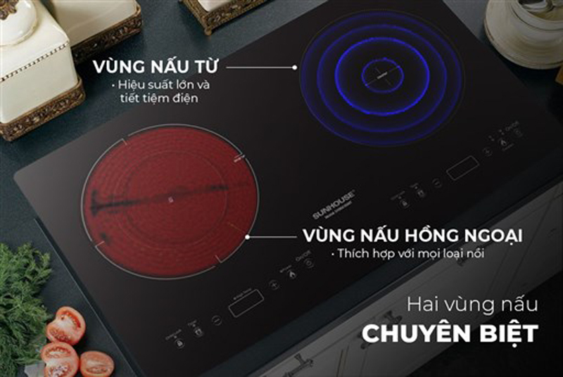 Bếp đôi hồng ngoại điện từ Sunhouse SHB8668MT - Hàng chính hãng