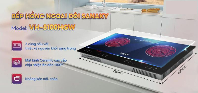 Bếp đôi hồng ngoại Sanaky VH-8100HGW - Hàng chính hãng