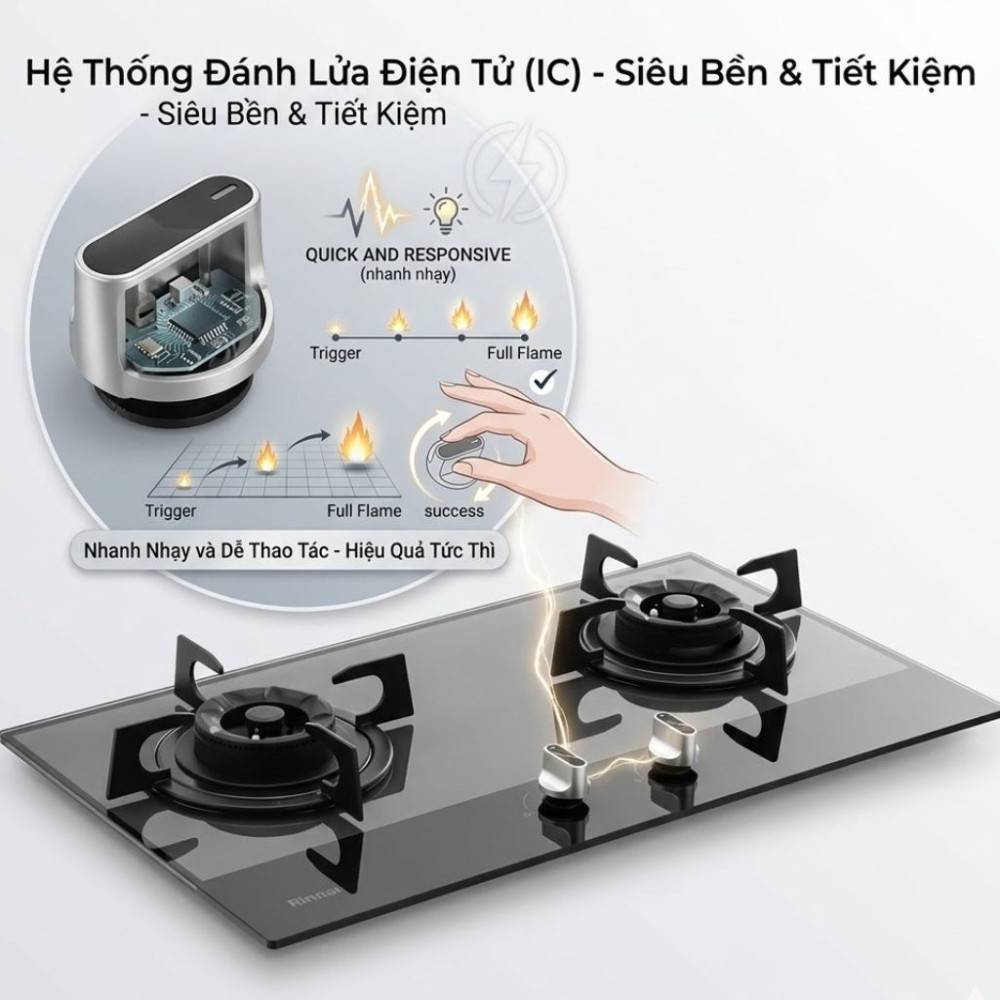 Bếp gas âm Rinnai RVB-732G(BG) - Hàng chính hãng