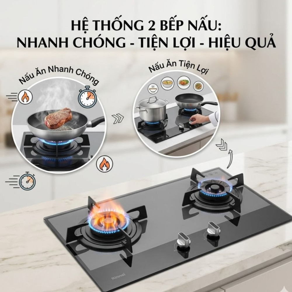 Bếp gas âm Rinnai RVB-732G(BG) - Hàng chính hãng