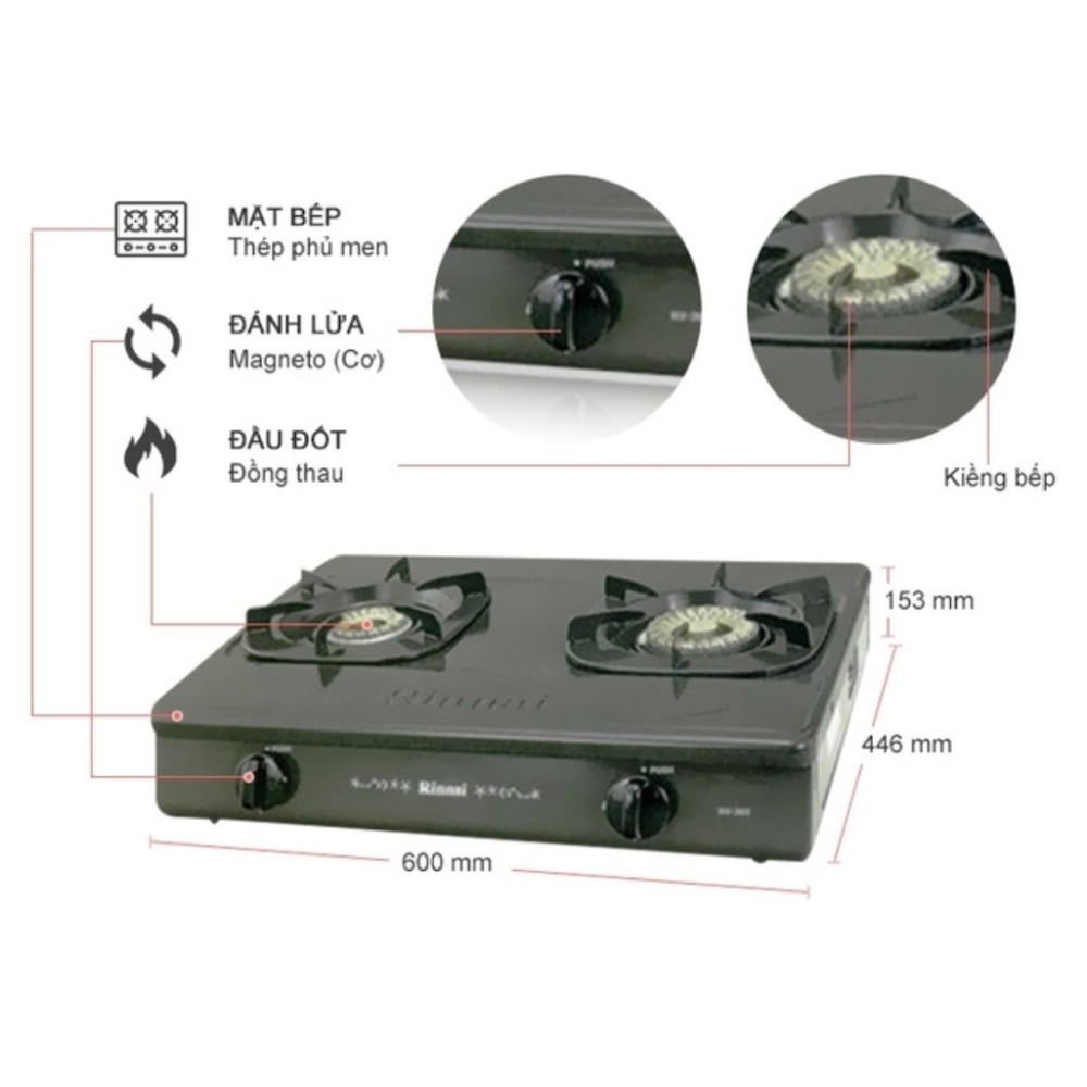 Bếp gas đôi Rinnai RV-365(G)N - Hàng chính hãng