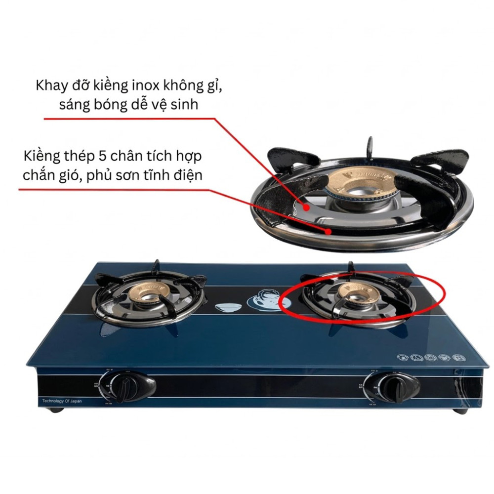 Bếp gas đôi để bàn mặt kính Windo 717ĐV - Hàng chính hãng