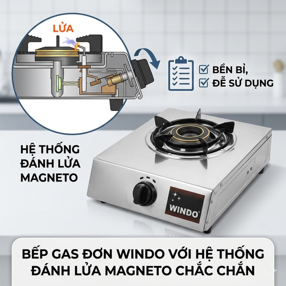 Bếp gas đơn mặt inox Windo 110SI - Hàng chính hãng
