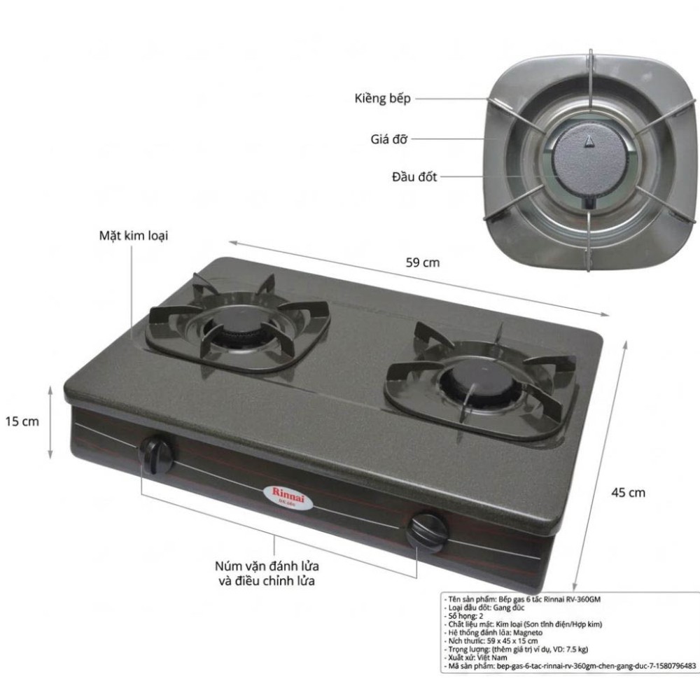 Bếp gas dương Rinnai RV-360GM(N) - Hàng chính hãng