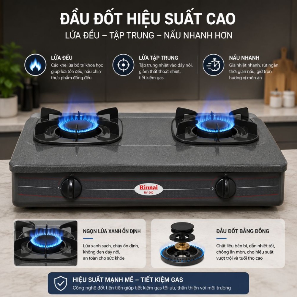 Bếp gas dương Rinnai RV-360GM(N) - Hàng chính hãng