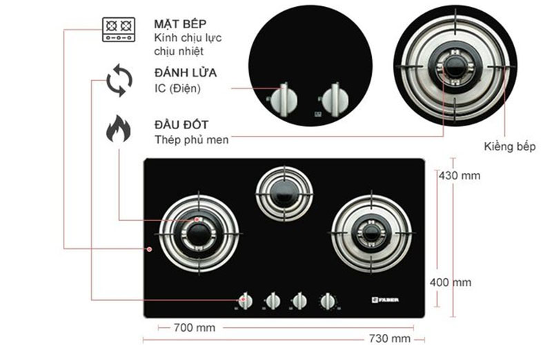 Bếp gas âm 3 lò Faber FB-302GST - Hàng chính hãng