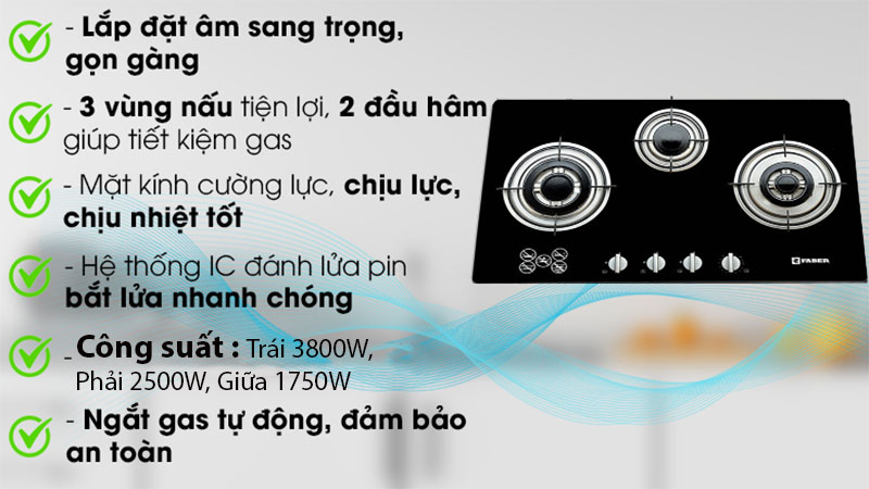 Bếp gas âm 3 lò Faber FB-302GST - Hàng chính hãng