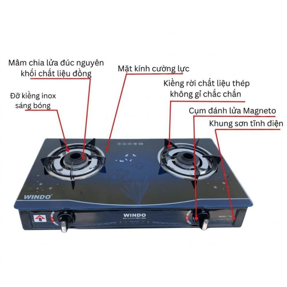 Bếp gas đôi để bàn Windo 719GL - Hàng chính hãng