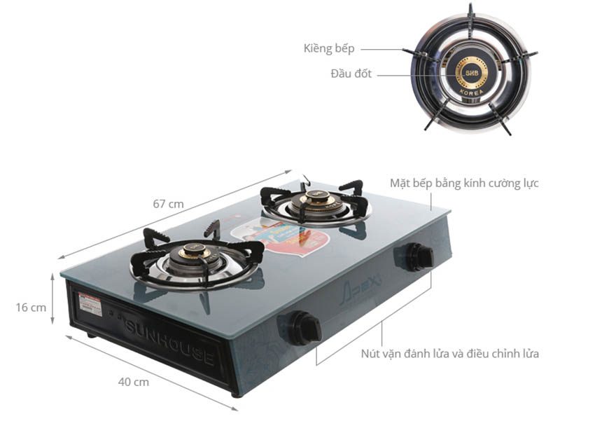 Bếp gas dương kính Sunhouse Apex APB-3550S - Hàng chính hãng