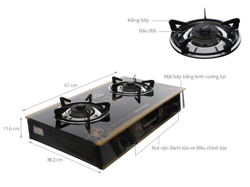 Bếp gas dương kính Sunhouse SHB-3226 - Hàng chính hãng