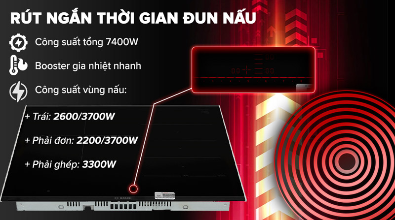 Bếp từ 3 vùng nấu lắp âm Bosch PXJ675DC1E - Hàng chính hãng
