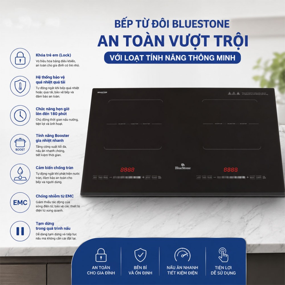 Bếp từ đôi Inverter BlueStone ICB-6949 - Hàng chính hãng