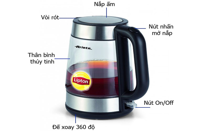 Bình đun siêu tốc thủy tinh Ariete MOD-2874 - Hàng chính hãng