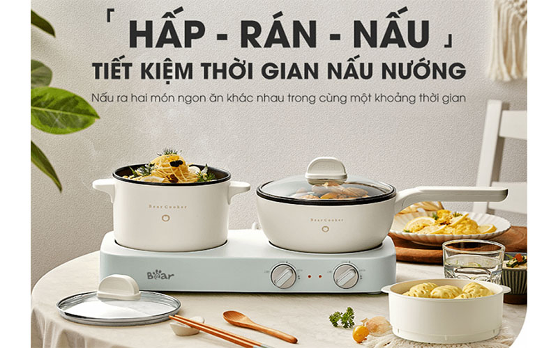 Bộ bếp điện đôi đa năng kèm nồi chảo Bear SB-BD02N - Hàng chính hãng