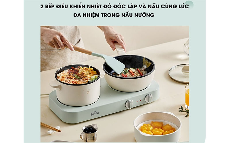 Bộ bếp điện đôi đa năng kèm nồi chảo Bear SB-BD02N - Hàng chính hãng