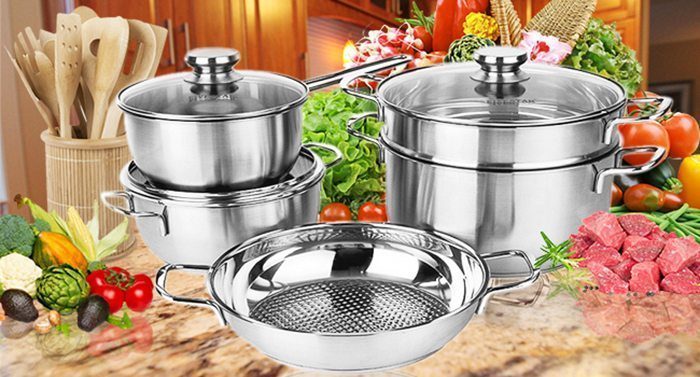 Bộ 5 nồi inox ba đáy nắp kiếng FiveStar FS08CG1 - Hàng chính hãng