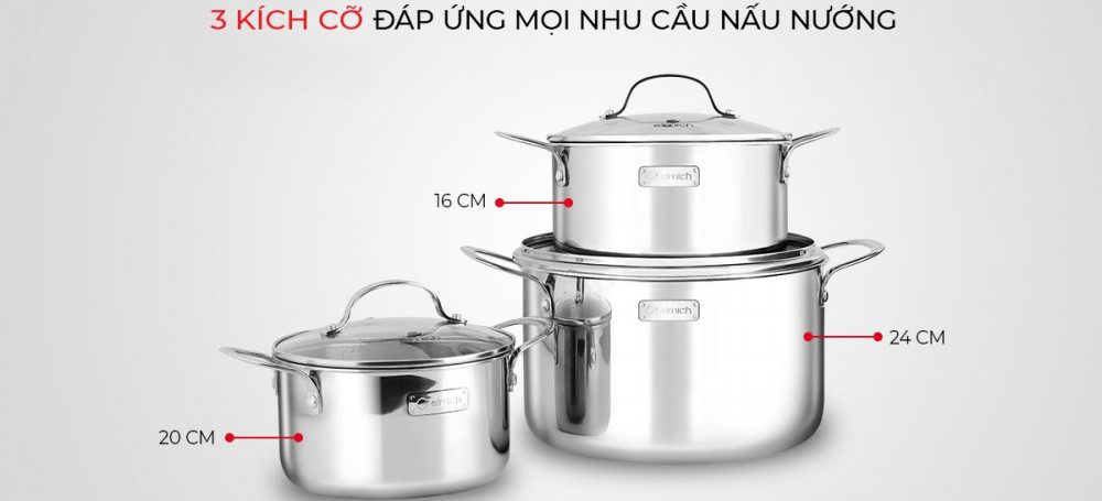Bộ nồi inox cao cấp 3 lớp đáy liền Elmich Trimax 2353741 - Hàng chính hãng
