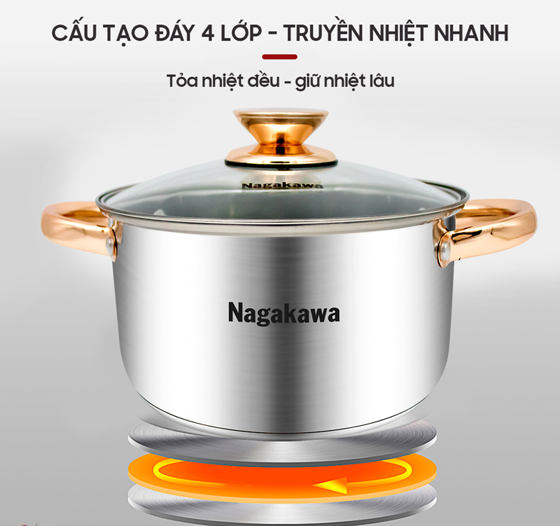 Bộ 3 nồi inox 4 đáy Nagakawa NAG1306 - Hàng chính hãng