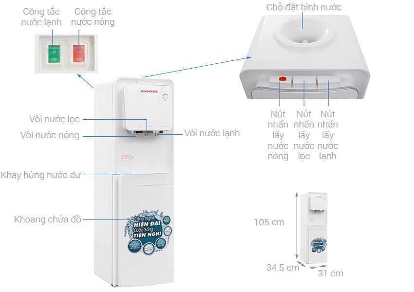 Cây Nước Nóng Lạnh Sunhouse SHD-9546 - Hàng chính hãng