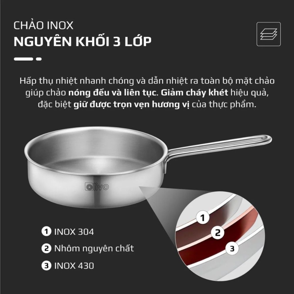Chảo inox Olivo P2055   - Hàng chính hãng