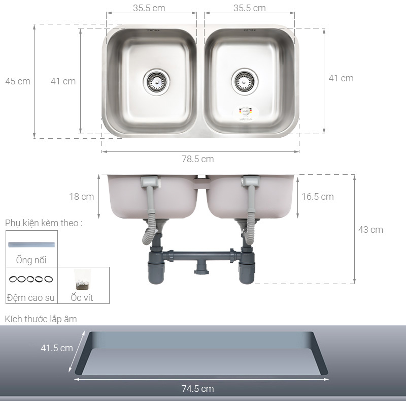 Chậu rửa chén 2 ngăn Hafele HS20-SSN2R90S/ 567.20.506 - Hàng chính hãng
