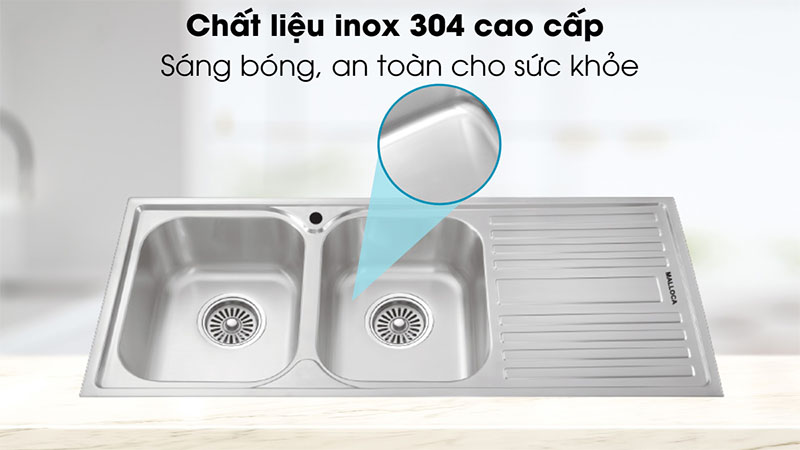 Chậu rửa chén 2 ngăn Malloca MS-1025R NEW - Hàng chính hãng