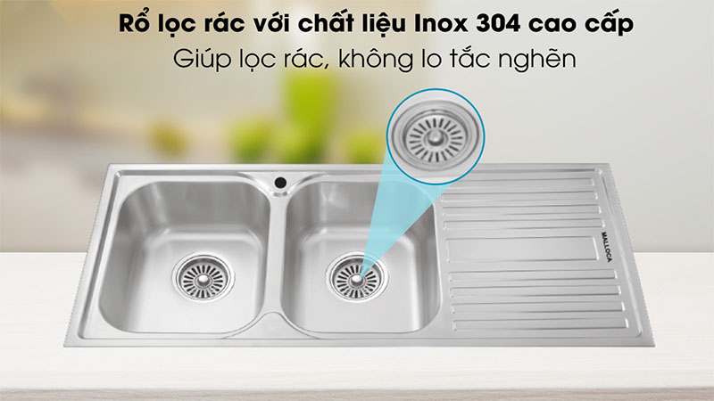 Chậu rửa chén 2 ngăn Malloca MS-1025R NEW - Hàng chính hãng