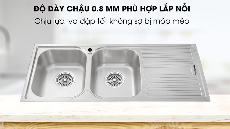 Chậu rửa chén 2 ngăn Malloca MS-1025R NEW - Hàng chính hãng