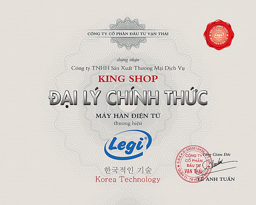 Chứng nhận đại lý chính thức của Legi