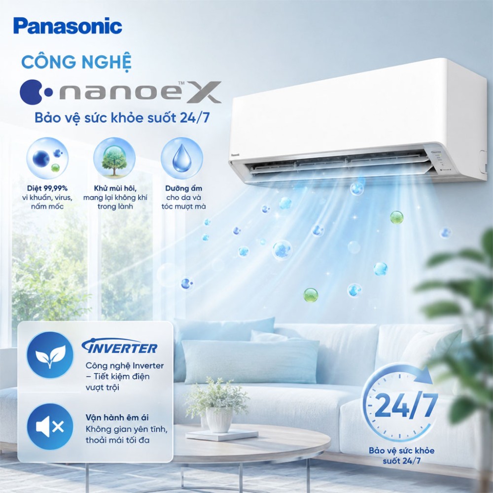 Điều hòa 1 chiều Inverter Panasonic 18.000 BTU CU/CS-RU18CKH-8BD - Hàng chính hãng