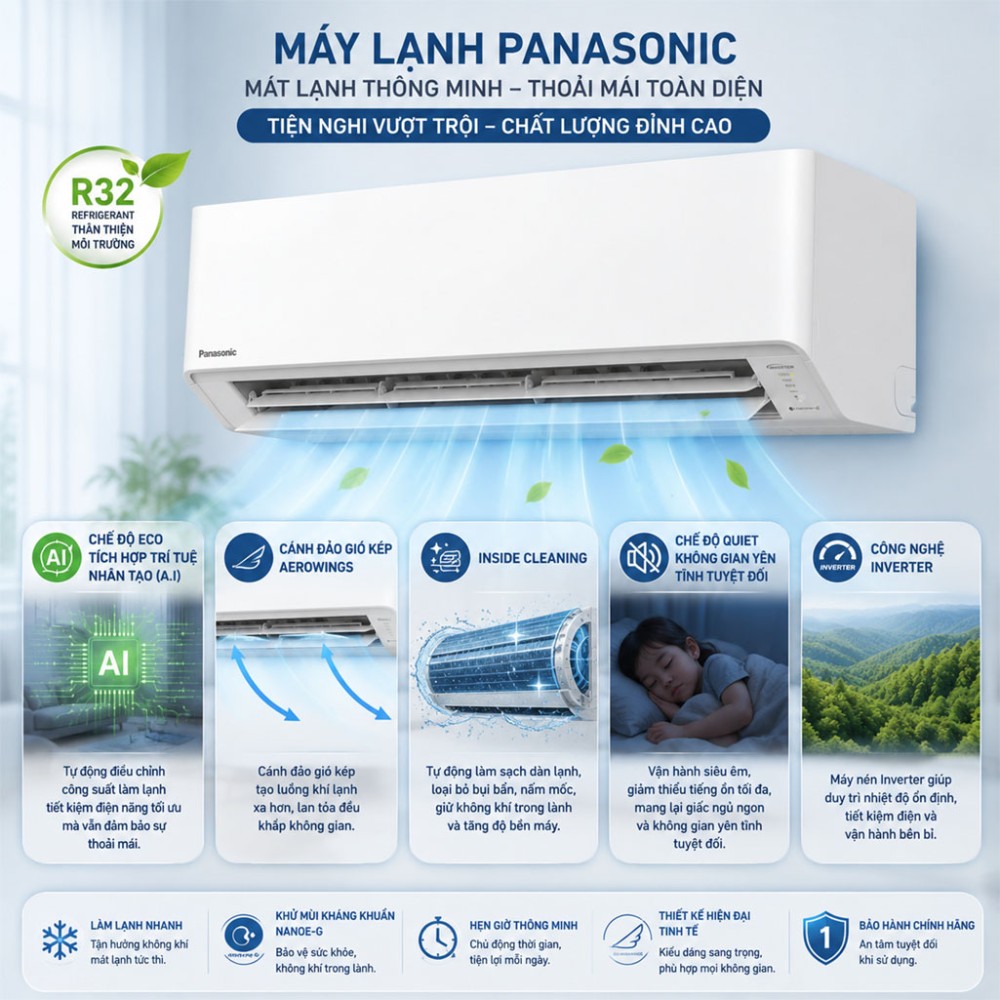 Điều hòa 1 chiều Inverter Panasonic 18.000 BTU CU/CS-RU18CKH-8BD - Hàng chính hãng