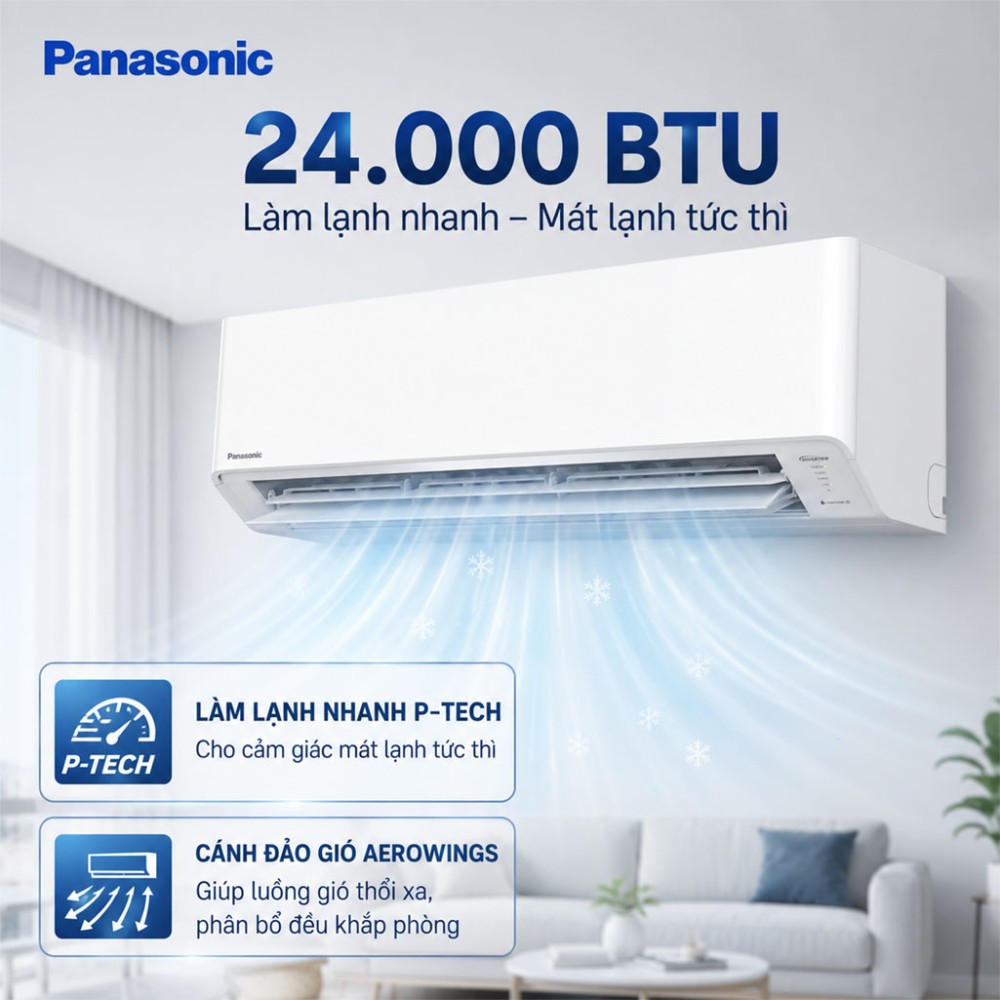 Điều hòa 1 chiều Inverter Panasonic 24.000 BTU CU/CS-RU24CKH-8D - Hàng chính hãng