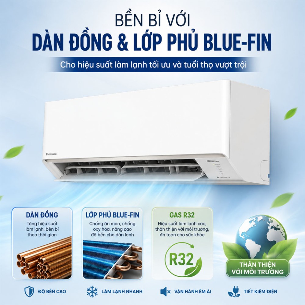 Điều hòa 1 chiều Inverter Panasonic 9.000 BTU CU/CS-RU9CKH-8D - Hàng chính hãng