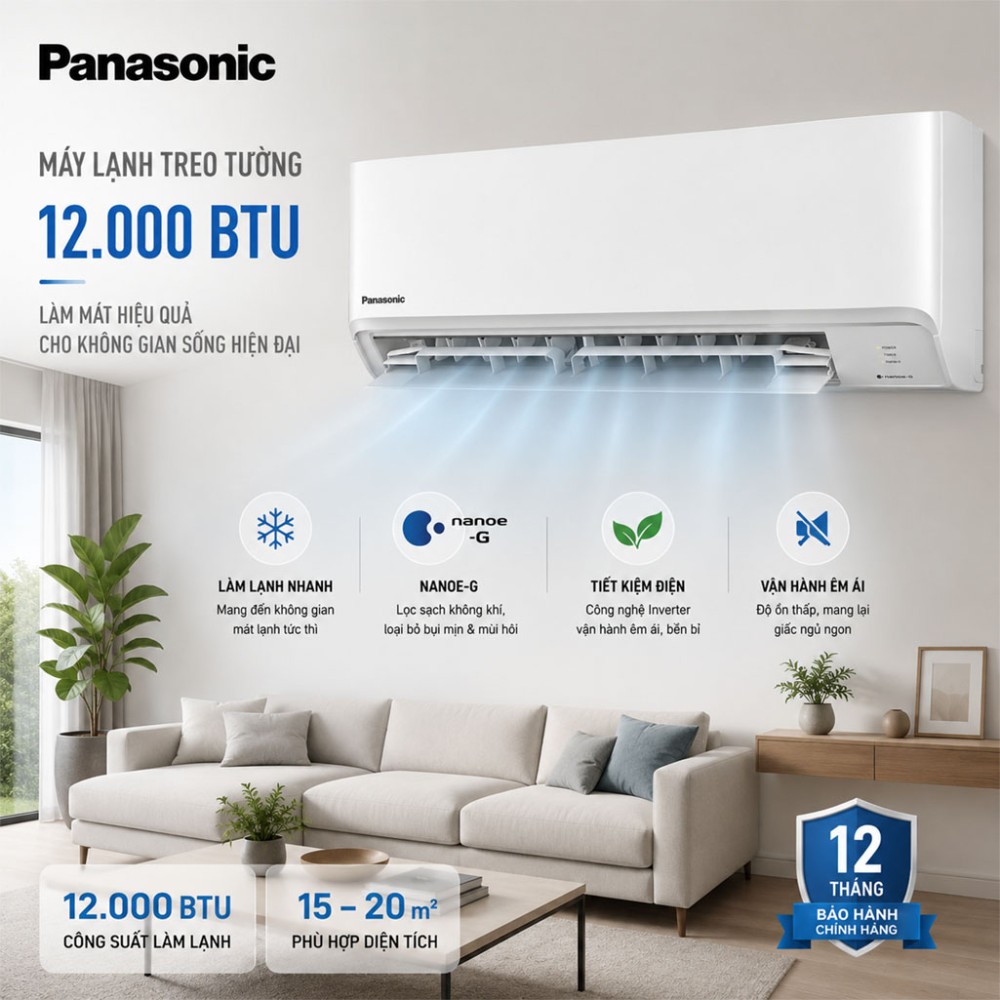 Điều hòa 1 chiều Panasonic 12.000BTU CU/CS-N12AKH-8 - Hàng chính hãng