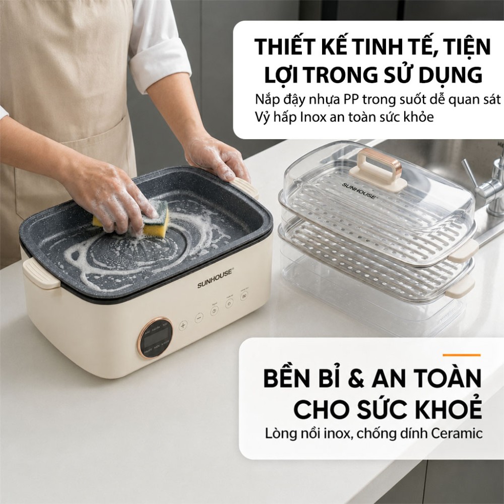 Lẩu hấp đa năng 14.5L Sunhouse SHD4593 - Hàng chính hãng