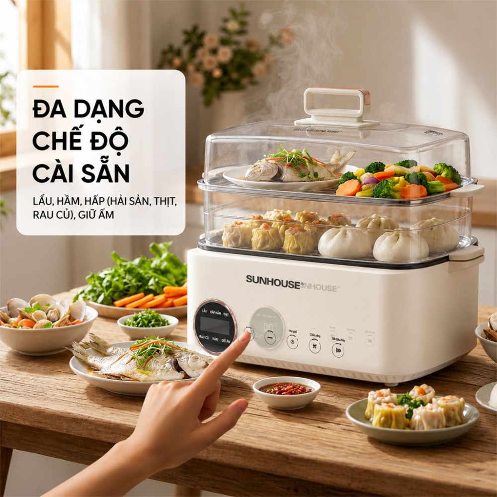 Lẩu hấp đa năng 14.5L Sunhouse SHD4593 - Hàng chính hãng