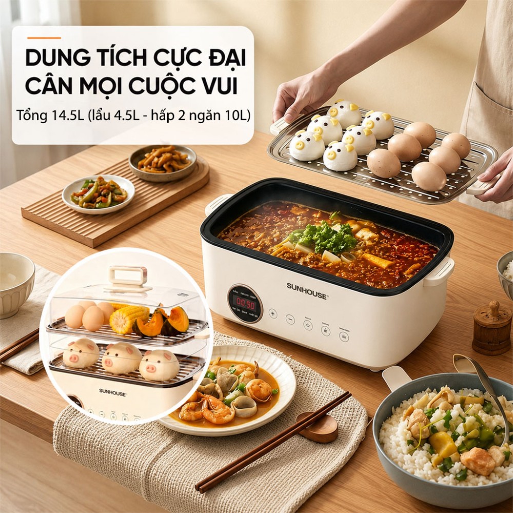 Lẩu hấp đa năng 14.5L Sunhouse SHD4593 - Hàng chính hãng