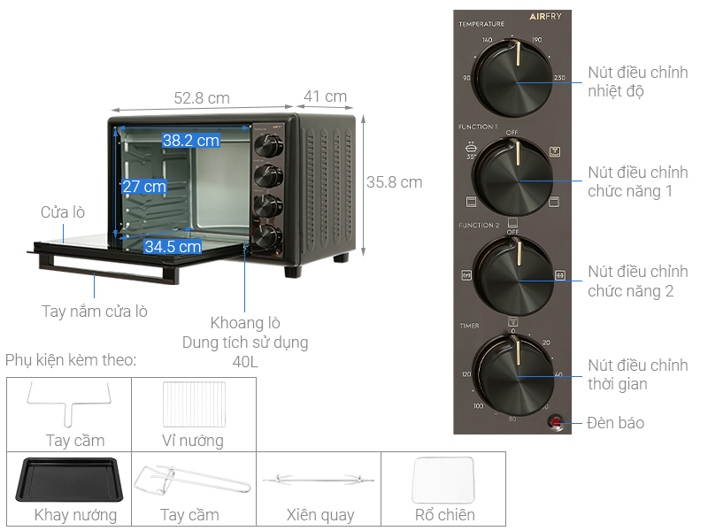 Lò nướng để bàn Electrolux EOT4022XFG - 40 lít - Hàng chính hãng