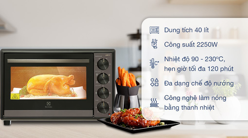 Lò nướng để bàn Electrolux EOT4022XFG - 40 lít - Hàng chính hãng